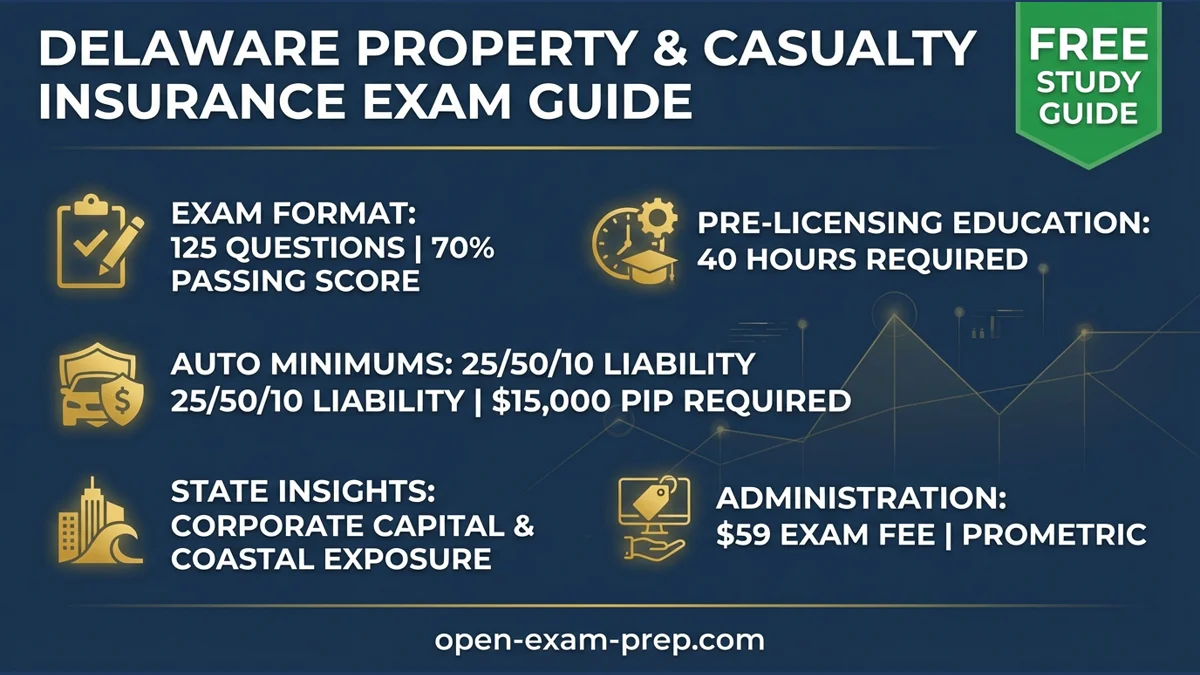 Delaware P&C Exam 2026: 125 questions, 70% pass, $59 fee, 40-hour course