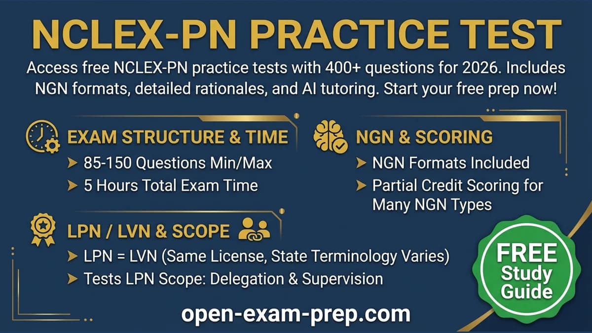 NCLEX-PN 2026: 85-150 questions, 5 hours, LPN/LVN same, Quick Results available