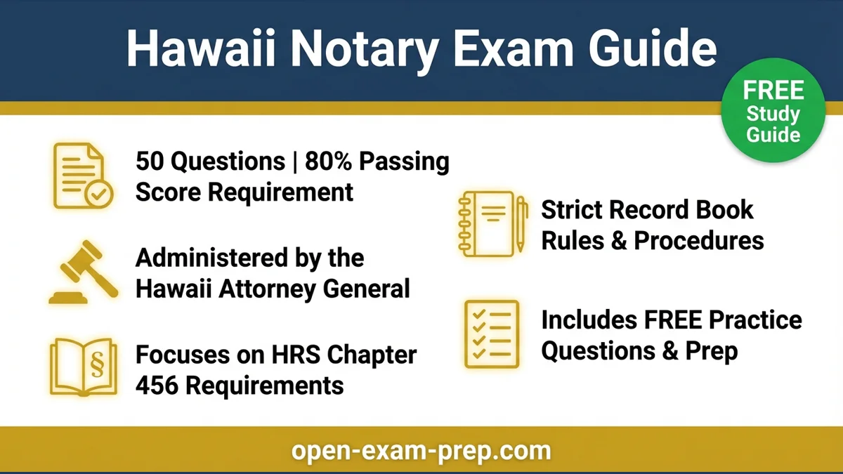 Hawaii Notary Exam 2026: 50 questions, 80% pass, AG administers, $1,000 bond