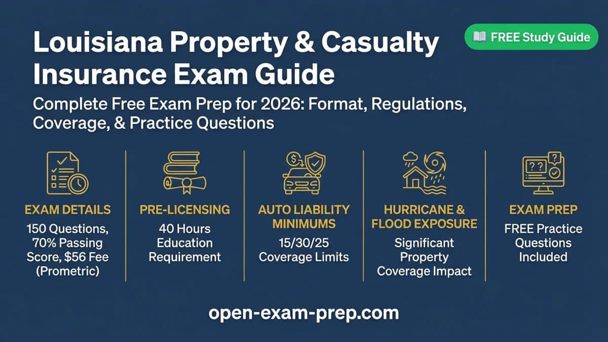 Louisiana P&C Exam 2026: 150 questions, 70% pass, $56 fee, 40 hrs education