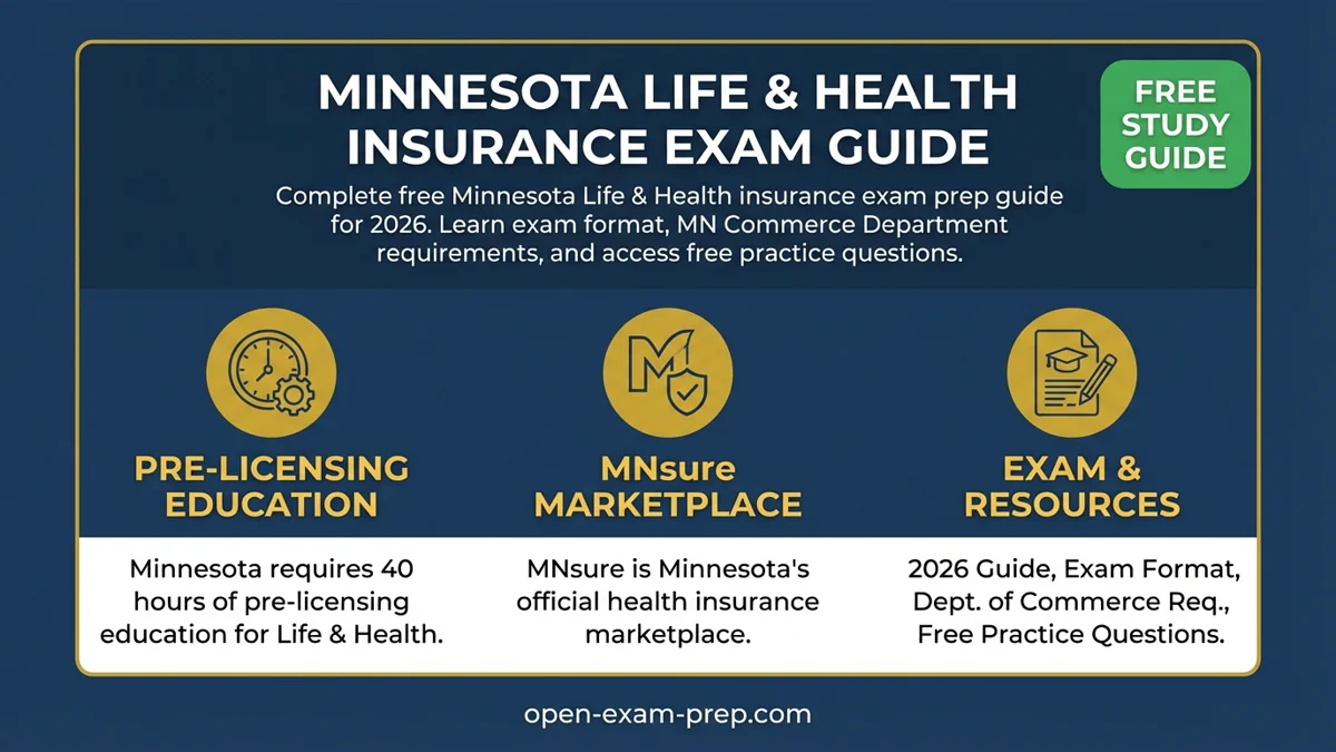 Minnesota Life & Health Exam 2026: 40 hours pre-license, MNsure exchange, 24 hours CE