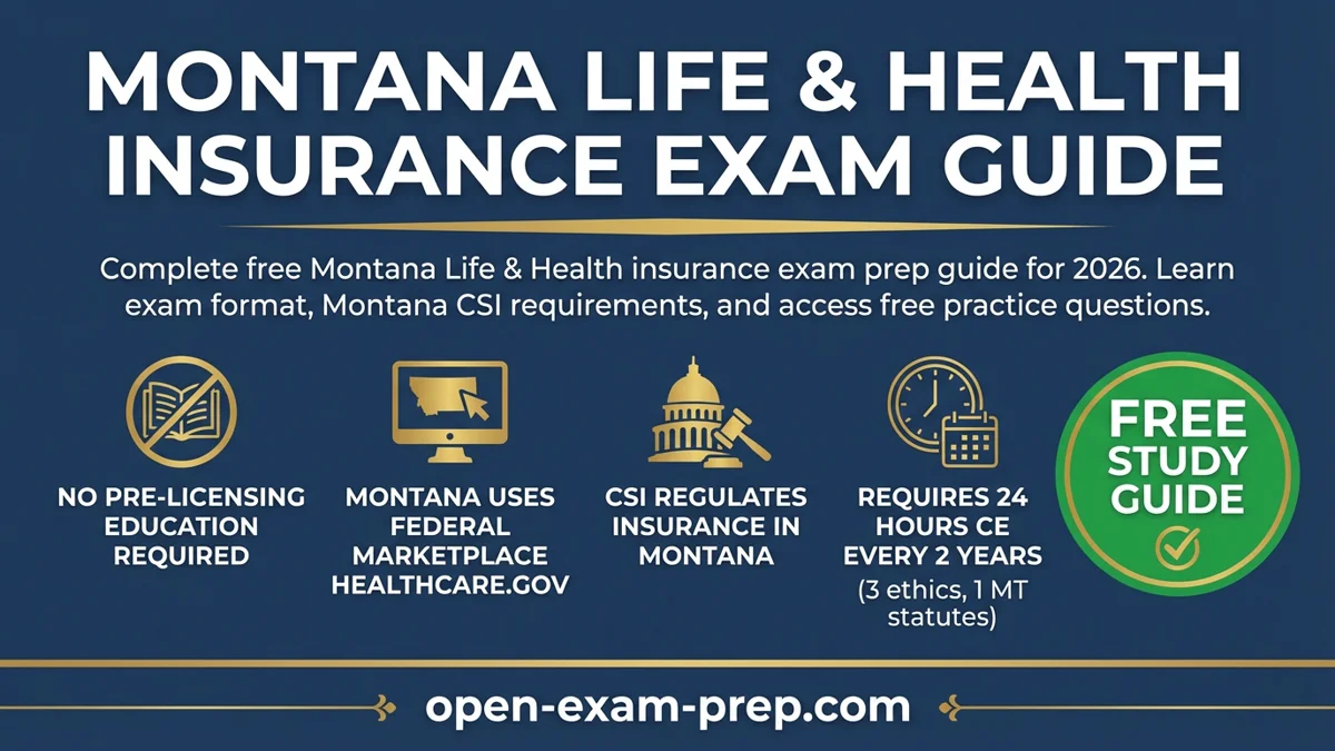 Montana Life & Health Exam 2026: No pre-licensing, Healthcare.gov, CSI regulates, 24 CE hours/2 years
