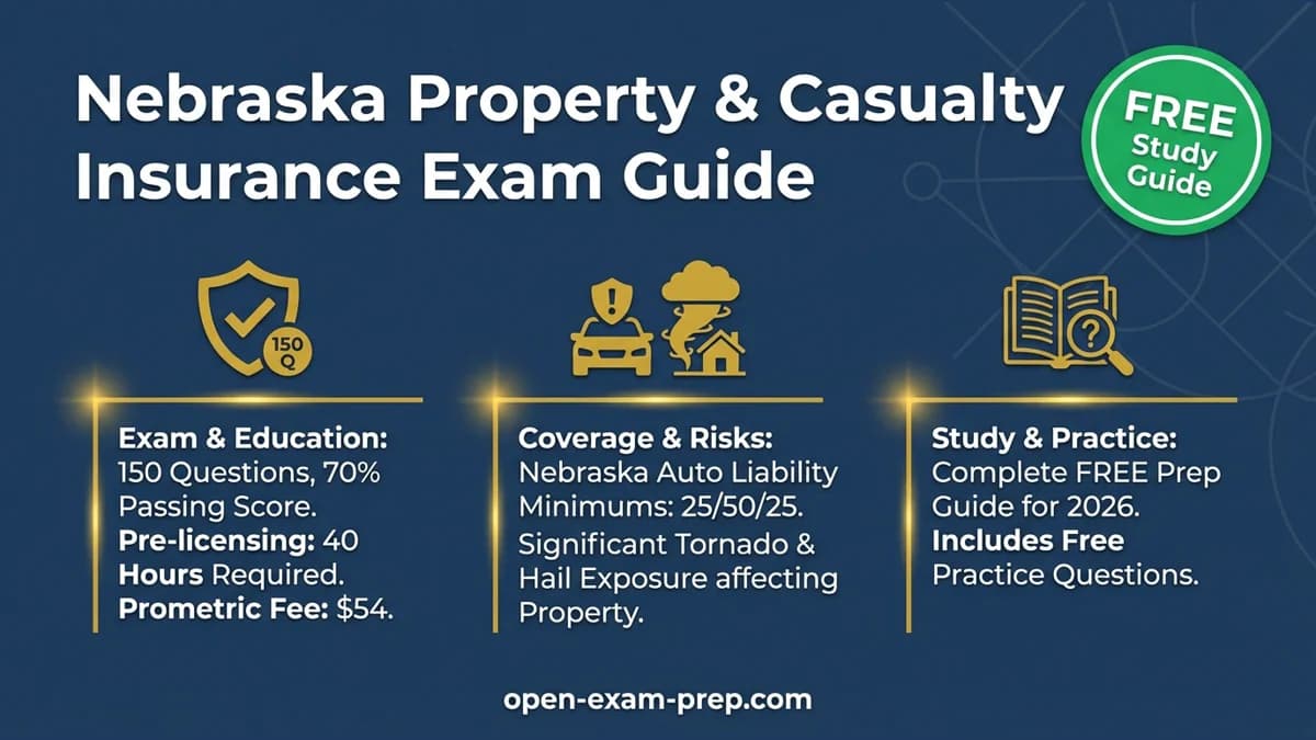 Nebraska P&C Exam 2026: 150 questions, 70% pass, $54 fee, 40-hour education