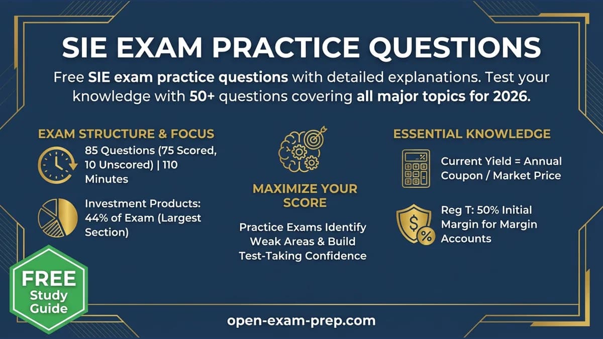 SIE Exam 2026: 75 questions, 44% investment products, Reg T 50% margin