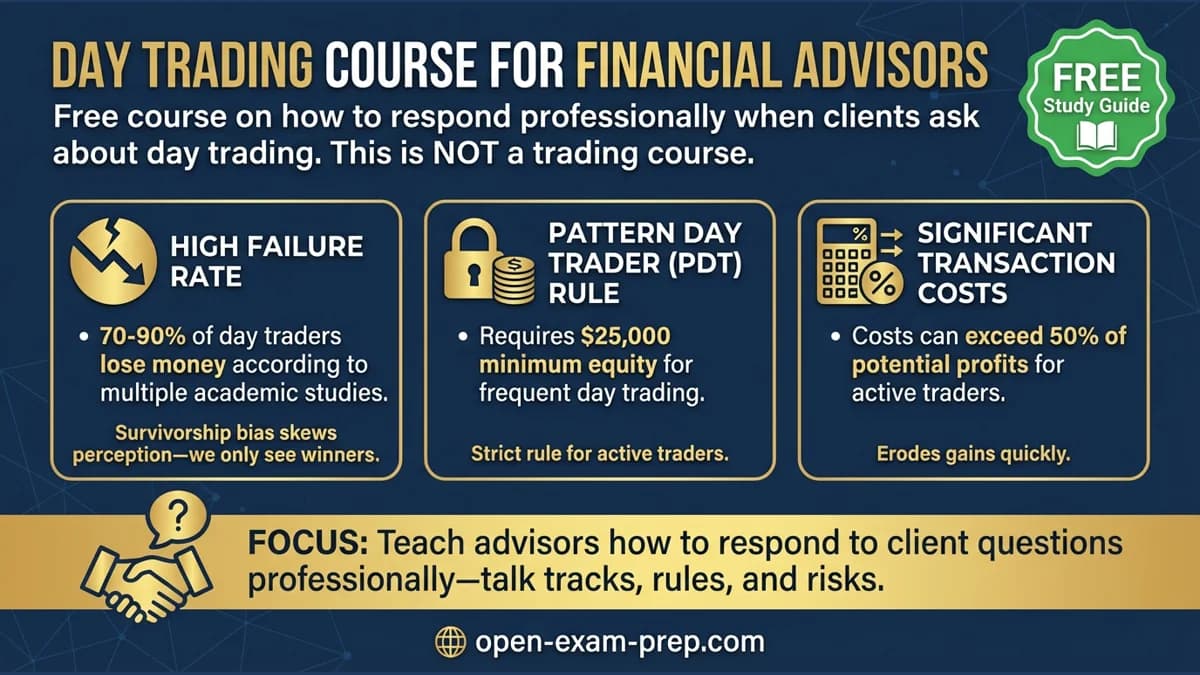 Day Trading 2026: 70-90% lose $, PDT rule $25k, costs >50% profits. For financial advisors.