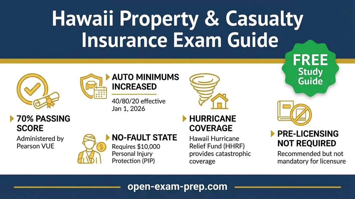 Hawaii P&C Exam 2026: 70% Passing, 40/80/20 Auto Limits, $10k PIP