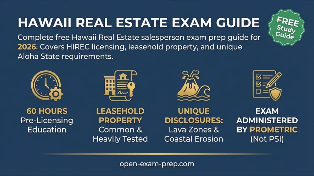 Hawaii Real Estate Exam 2026: 60-hour course, leasehold, lava zones, Prometric exam