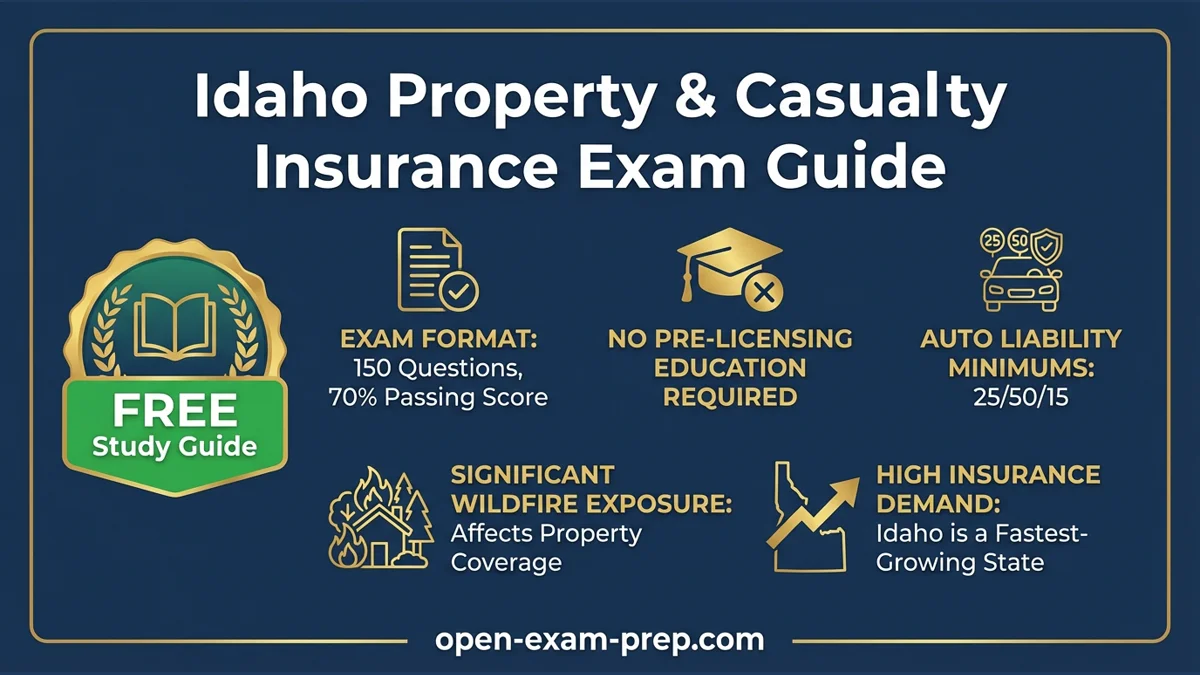 Idaho P&C Exam 2026: 150 questions, 70% passing, no pre-licensing, 25/50/15 auto minimums