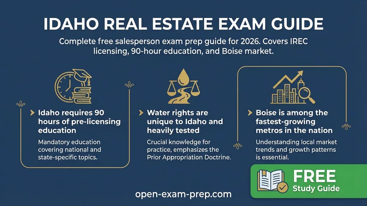 Idaho Real Estate Exam 2026: 90-hour course, Idaho water rights, Boise growth