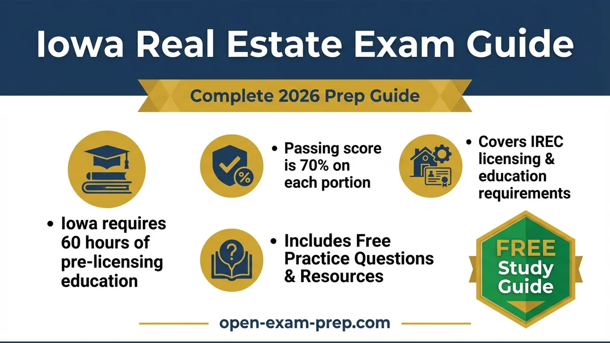 Iowa real estate exam prep 2026 with 80 national and 40 state question split and 30-day plan