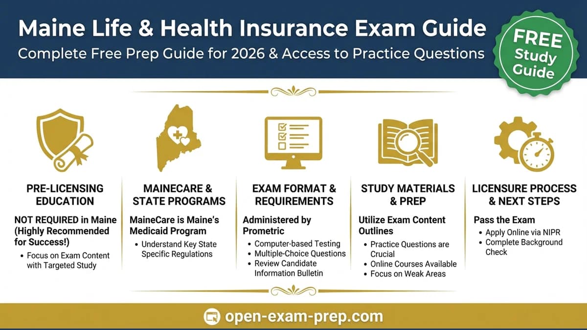 Maine Life & Health Exam 2026: No pre-licensing required, MaineCare, CoverME.gov, 24 hr CE/2 yrs