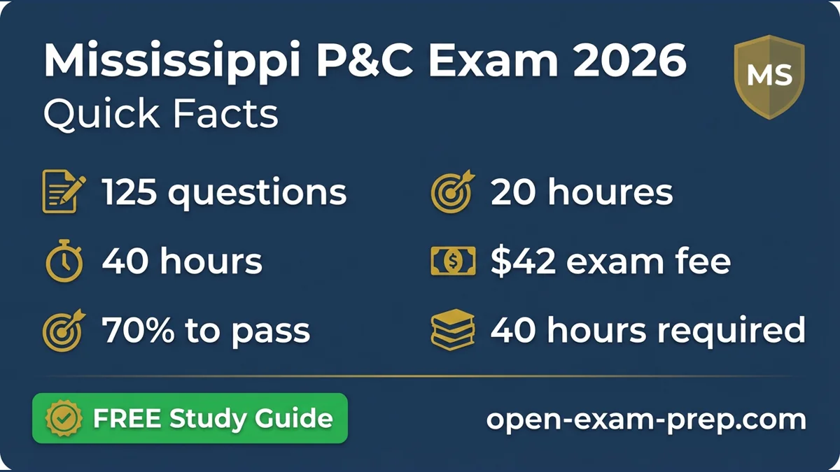 Mississippi P&C producer exam outline 2026 with 7 weighted domains and 100-question format