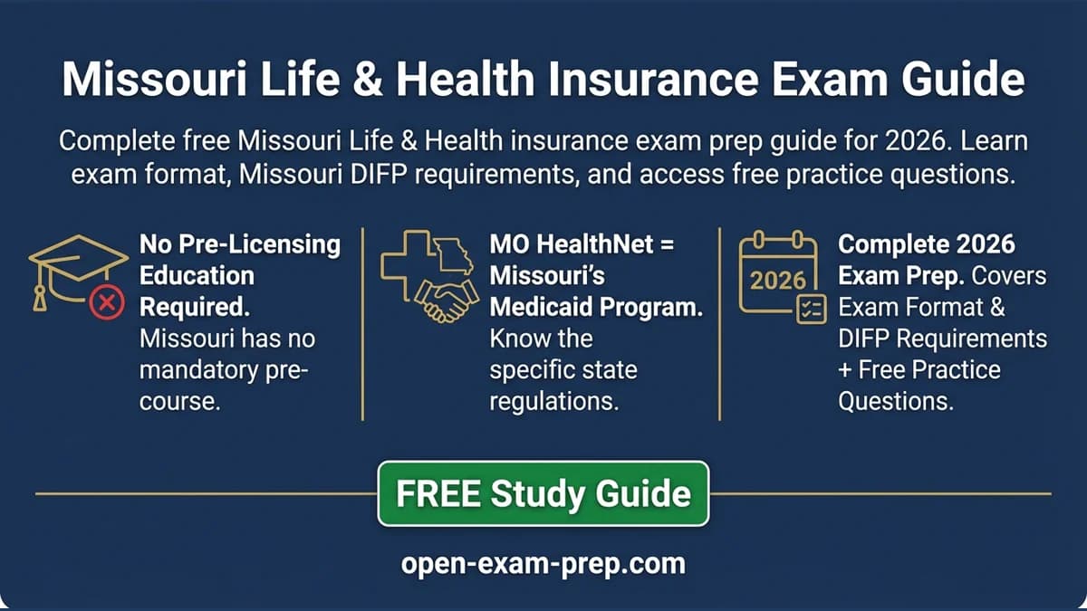Missouri Life & Health Exam 2026: No pre-licensing, MO HealthNet, Healthcare.gov, 16 hr CE