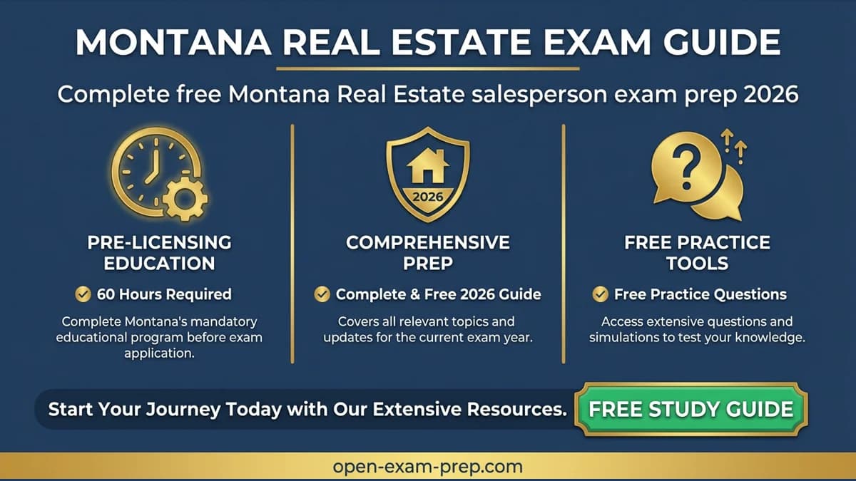 Montana Real Estate Exam 2026: 153 questions (113 national + 40 state), 70 hours pre-licensing education, 75% passing score, water rights and mineral rights coverage