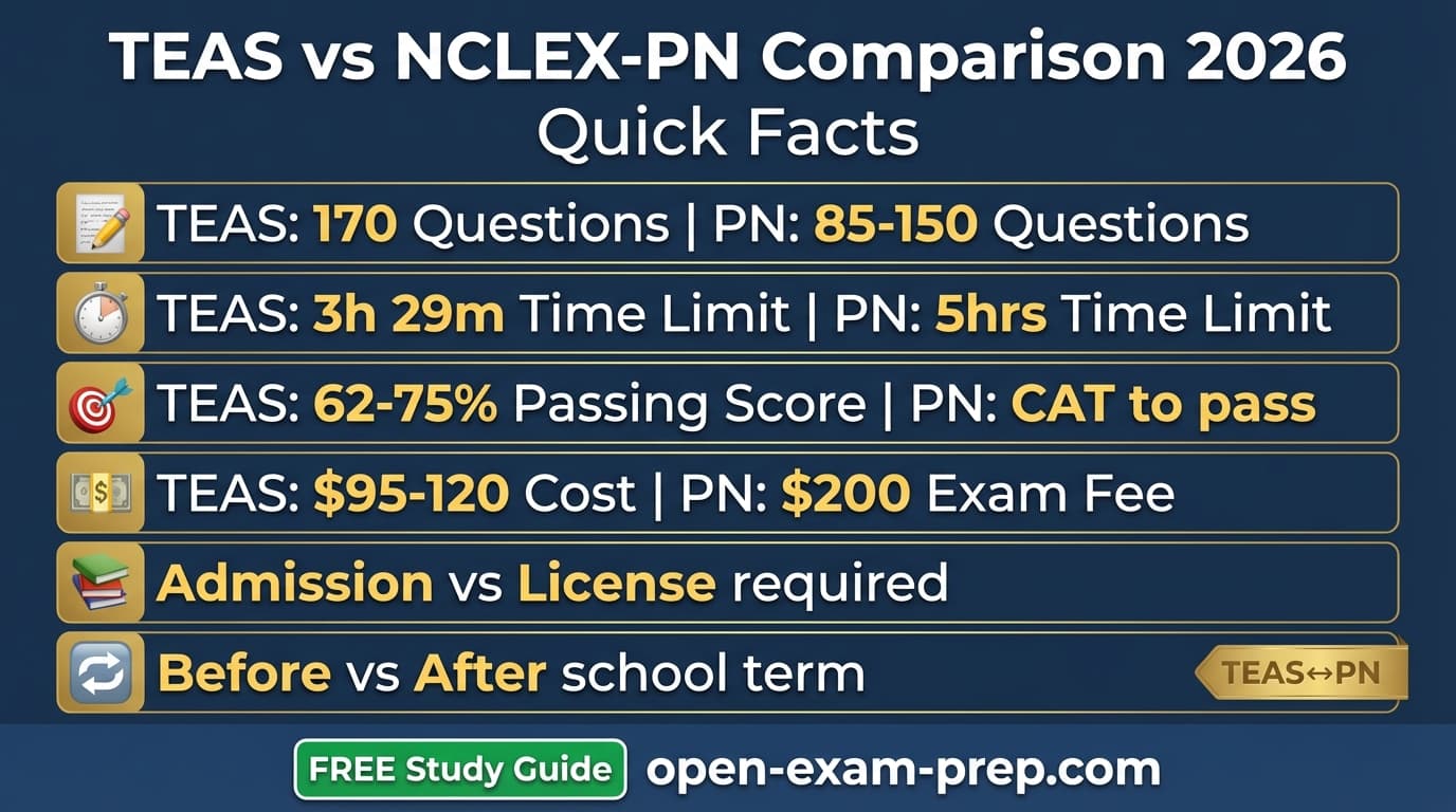 TEAS vs NCLEX-PN 2026: TEAS admission test before nursing school, NCLEX-PN licensure exam after LPN program completion
