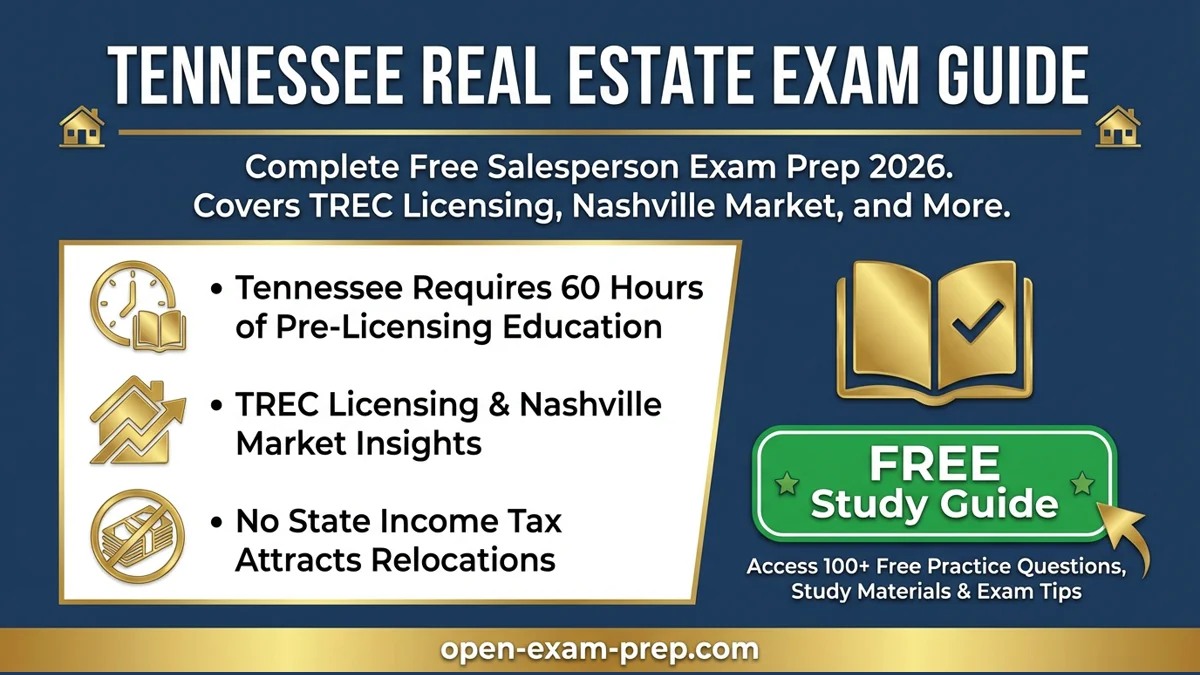 Tennessee Real Estate Exam 2026: 120 questions, 70% passing, 90 hours education, TREC license prep