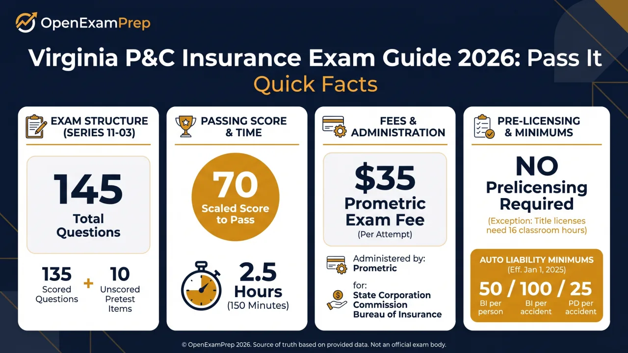 Virginia P&C Exam 2026: 145 questions, scaled score of 70 to pass, $35 fee, no prelicensing required