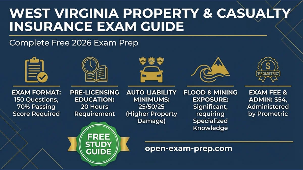 West Virginia P&C Exam 2026: 150 questions, 70% pass, $54 fee, 20 hours education